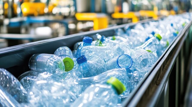 Clear Plastic Bottles Being Recycled on a Conveyor Belt