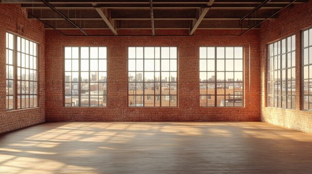 Empty Industrial Loft Apartment With Exposed Brick Walls