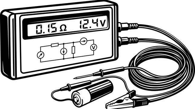 Digital Multimeter Measuring Battery Voltage and Resistance.