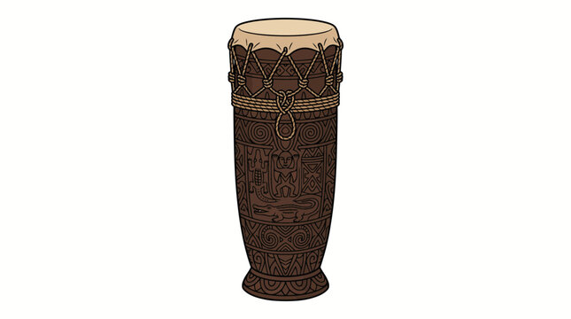 Tifa drum vector illustration from Papua, traditional tribal musical instrument with carved wooden body, clean minimal design, scalable vector, isolated.
