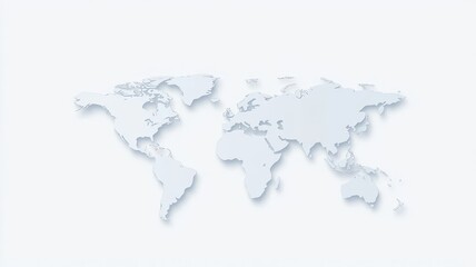 Obraz premium Minimalist white world map silhouette isolated on plain light background for global business concepts