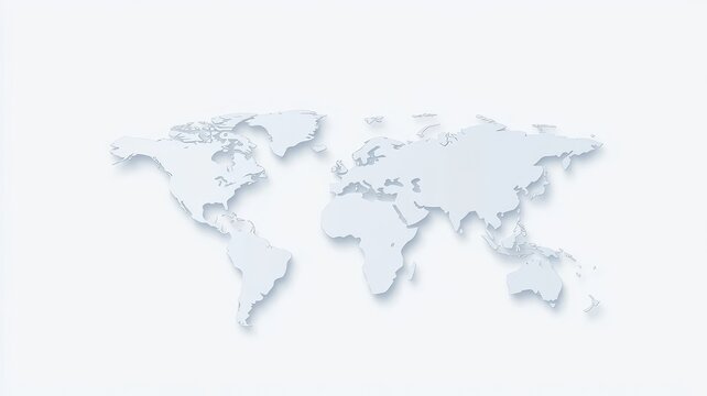 Minimalist white world map silhouette isolated on plain light background for global business concepts