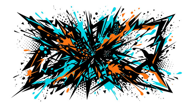 Vibrant abstract illustration depicts dynamic graphic design elements exploding outward in a burst of color and energy.