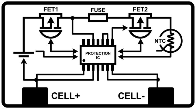Electronic circuit diagram for battery protection.