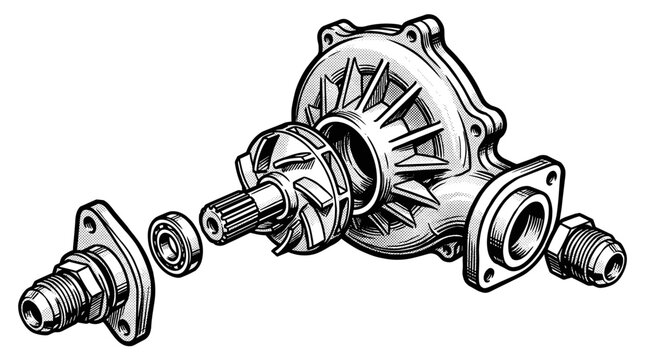 Exploded view of a mechanical pump with internal components.