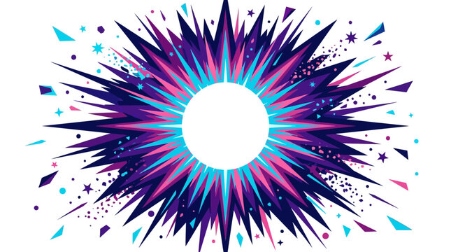 Vibrant purple and pink explosion bursts outward in dynamic graphic illustration