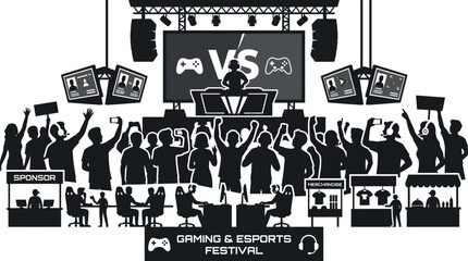 Black and white vector illustration of a gaming and esports tournament event. © Aqila cohar