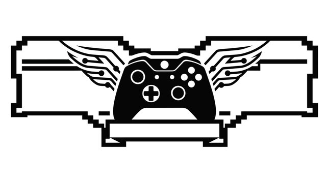 Black and white winged video game controller emblem.