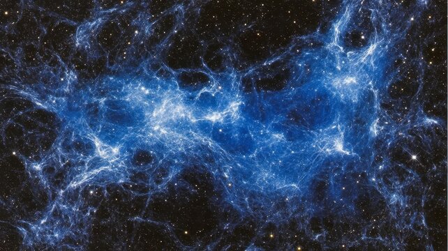 Vibrant blue cosmic nebula gas cloud structures in deep outer space field vibrant blue cosmic nebula filaments glowing amidst distant dark star fields