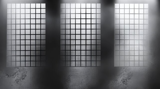 Three rectangular industrial with grid pattern against a dark grunge concrete wall background