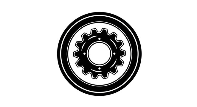 Black and white gear icon on circle.