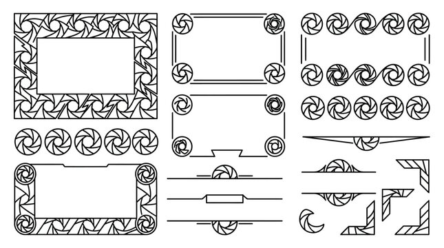 Collection of decorative camera aperture frames and border elements.