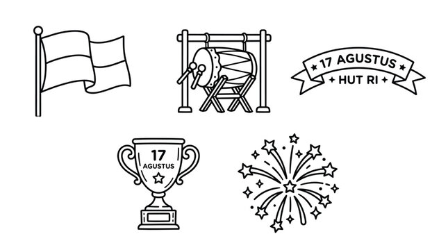 Collection of Indonesian Independence Day Icons.