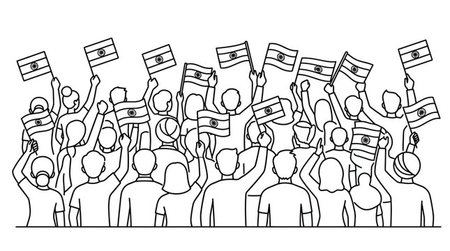 Crowd of people waving flags celebrating event.