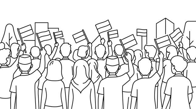 Crowd of people holding flags in a demonstration.