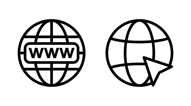 Web icon set vector. go to web sign and symbol. web click icon. Global search icon