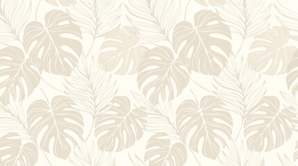 Monstera leaf pattern, beige and white tropical illustration © MdDulal