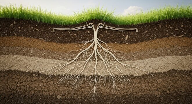 Subterranean Network: Intricate Root System Spreading Through Layered Earth