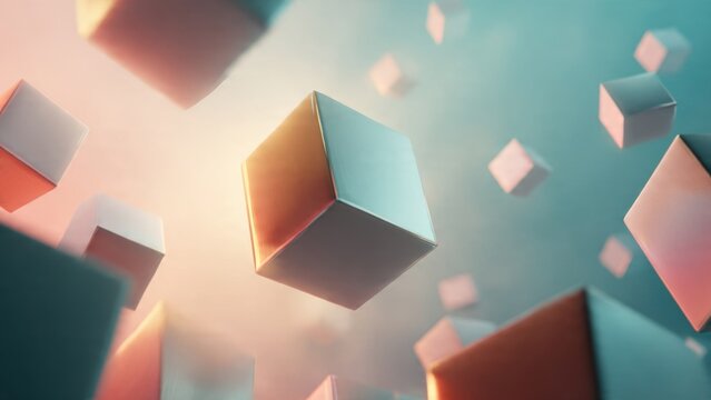Floating Geometric Cubes in Soft Light