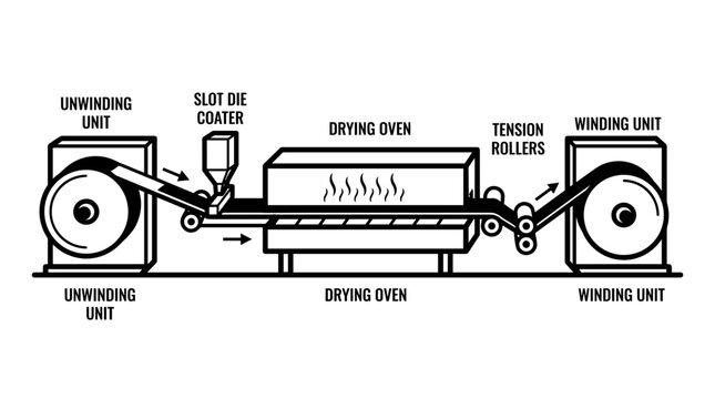 Industrial Coating Machine Diagram with Labels.