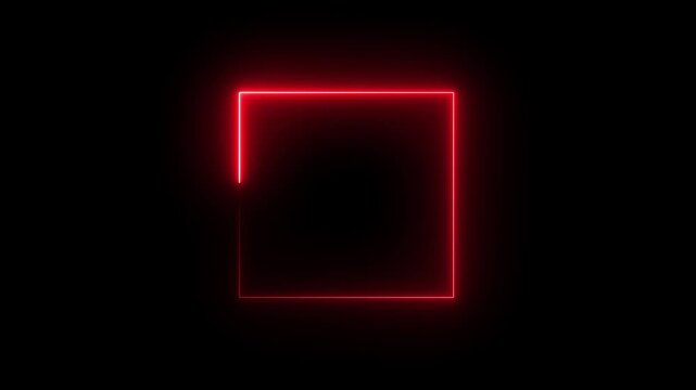 Neon light frame neon light photo frame background, Glowing blue neon lights background. Defocused red color LED light rectangle on dark black abstract geometric empty space