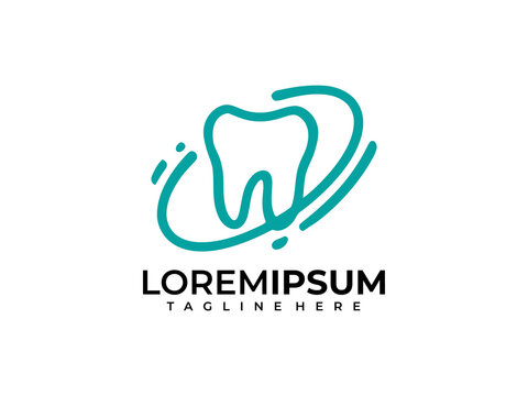 Modern teal tooth logo design with abstract lines and lorem ipsum text