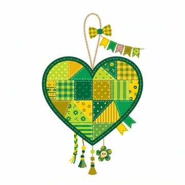 Decorative Festa Junina Heart Icon in Green and Yellow