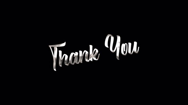 Animated Lettering Thank You Silver color On Transparent Background. Suitable for Celebrations, Events, Messages, holidays, and festivals.