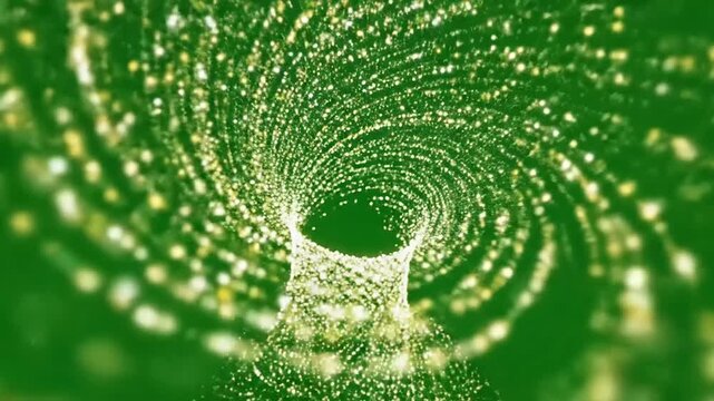 Abstract Green Particle Vortex Tunnel Animation. Swirling Glowing Dots in a Digital Space. Futuristic Energy Flow Background Loop.