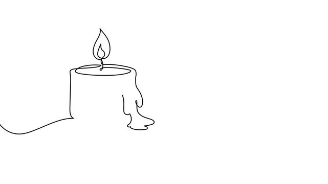 Single continuous line candle drawing with flame and leaf motif, elegant minimalist art symbol ideal for memorial, spa, or harmony concepts, isolated vector illustration design.