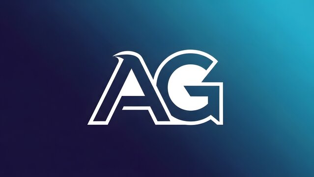 A modern, stylized white "AG" monogram logo with a dark outline on a blue gradient background, representing a brand identity.
