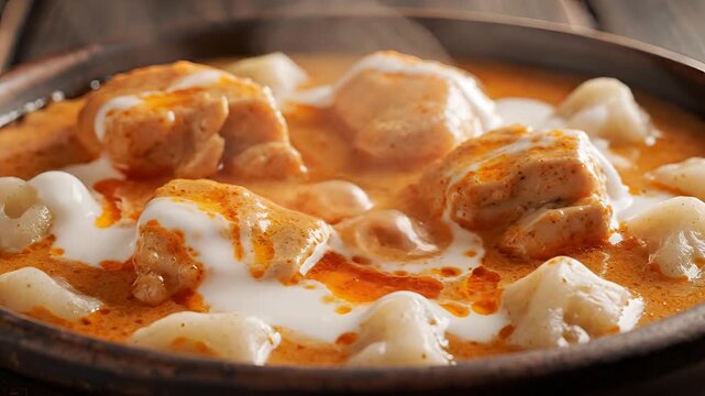 Delicious Chicken Tikka Masala with Creamy Sauce and Dumplings.
