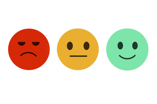 Emoticons happy smile face representing sad, neutral, and happy feelings.  good feedback rating and positive customer, user experience ratings, sastification survey and service quality .