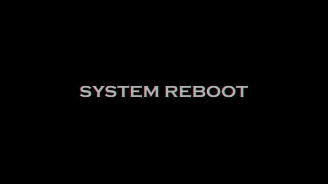 System reboot text animation, digital screen glitches, ideal for tech intros, gaming screens, or system failure warnings. 4k video