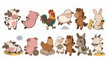 Fototapeta premium Adorable Farm Animals Cartoon Vector Collection for Nursery and Kids Illustration