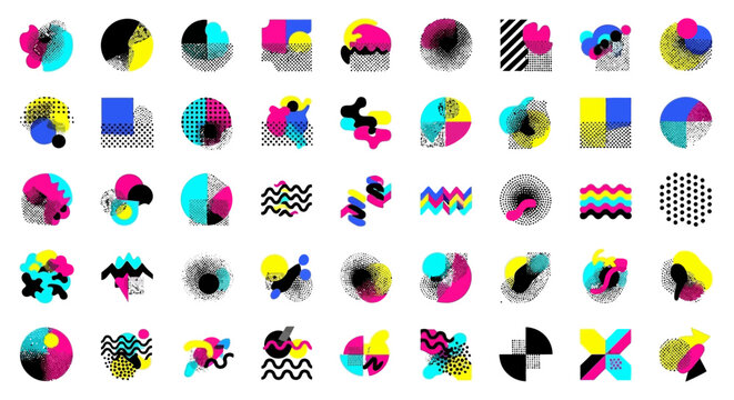 Abstract Retro Shapes, Memphis Design Elements, Geometric Forms