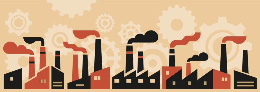 Abstract geometric industrial estate with gears background have blank space.