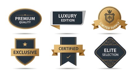 Obraz premium Set of luxury gold and black premium quality guarantee labels, exclusive certified badges and elite selection seals for branding