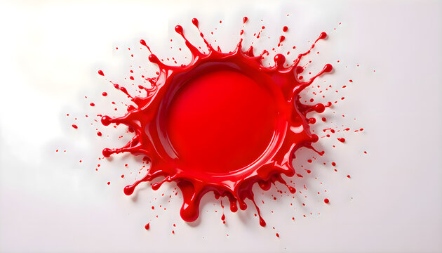 Red paint splattered on the surface of a plate, abstract creative culinary ceramic decoration, conceptual kitchen food art design layout