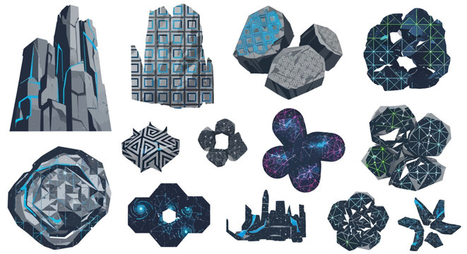 Futuristic Geometric Structures and Crystals: Sci-Fi Elements Collection