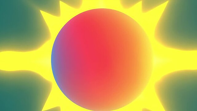 Solid teal background with an expanding smooth gradient circle in warm sunrise colors (orange, yellow, red)