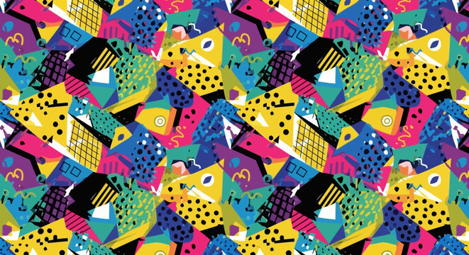 Vibrant Geometric Abstract Pattern - Retro 80s Memphis Style Background