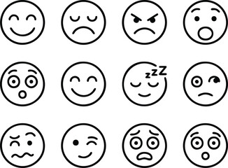 Fototapeta premium Minimalist Line Art Emoji Icons Set of Facial Expressions