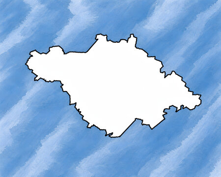 Tlaxcala Mexico state map silhouette with black border on blue watercolor background