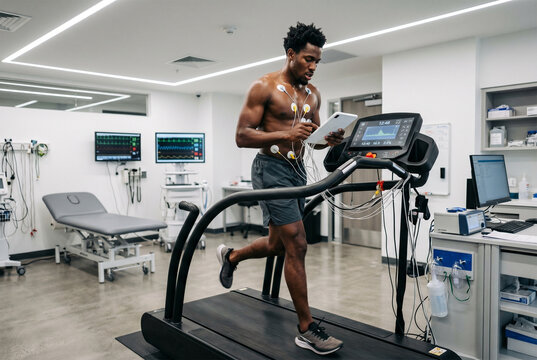 Male Athlete Running on Treadmill During Medical Test