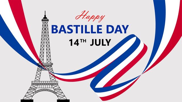 Happy Bastille day animation video. France Independence Day motion video. La fete Nationale Francaise