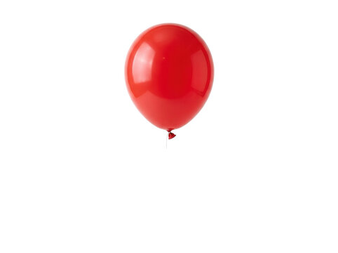 A single red helium balloon floats alone against a plain white background