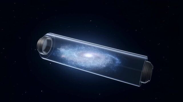 Abstract animation of a galaxy forming inside a transparent capsule in space