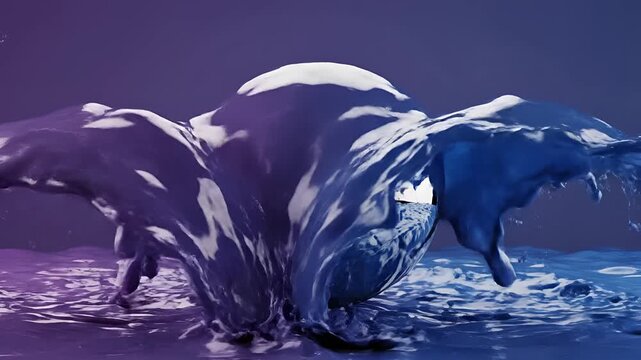 Abstract Chrome Sphere Splashing in Water with Purple and Blue Hues.