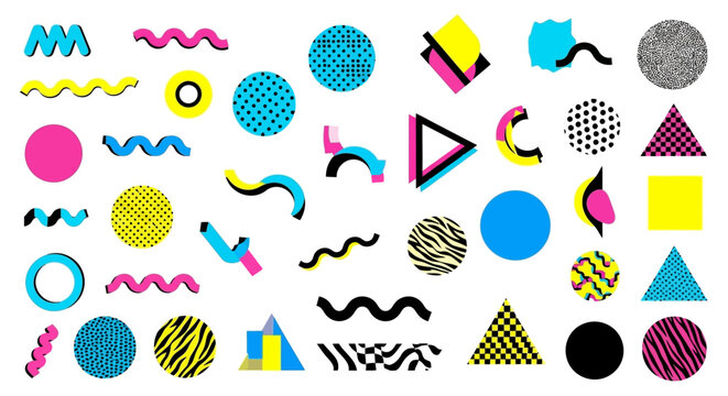 Retro 80s 90s Memphis Style Geometric Shapes Pattern Background